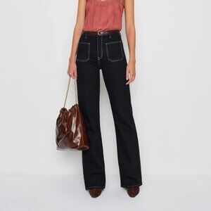 Reformation Alyssa Stretch High Rise Wide Leg Long Jeans Black - Size 26